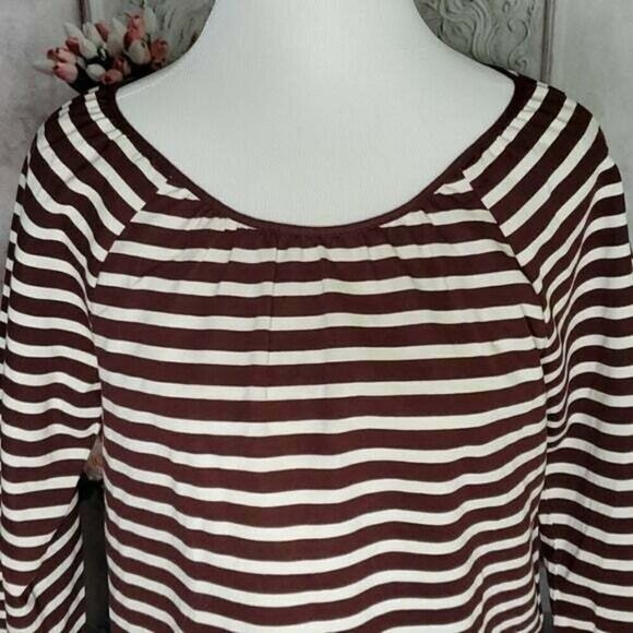 J. Crew Brown Cream Striped Boat Neck Long Sleeve Blouse Shirt Size Small NWOT - Picture 3 of 11